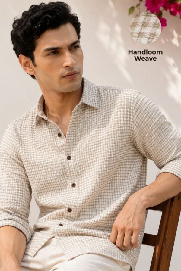 The Stone Grid Textured Khadi Shirt