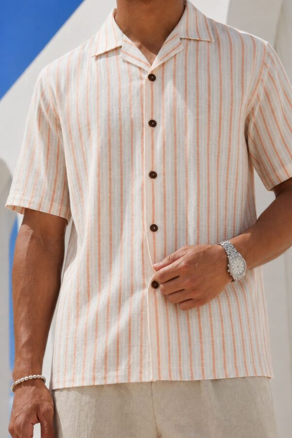 The Peach Horizon Stripe Khadi Shirt