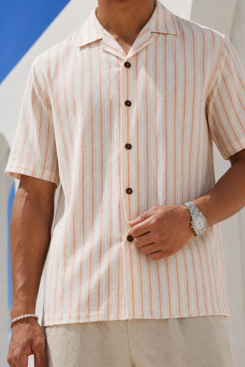 The Peach Horizon Stripe Khadi Shirt - Image 3