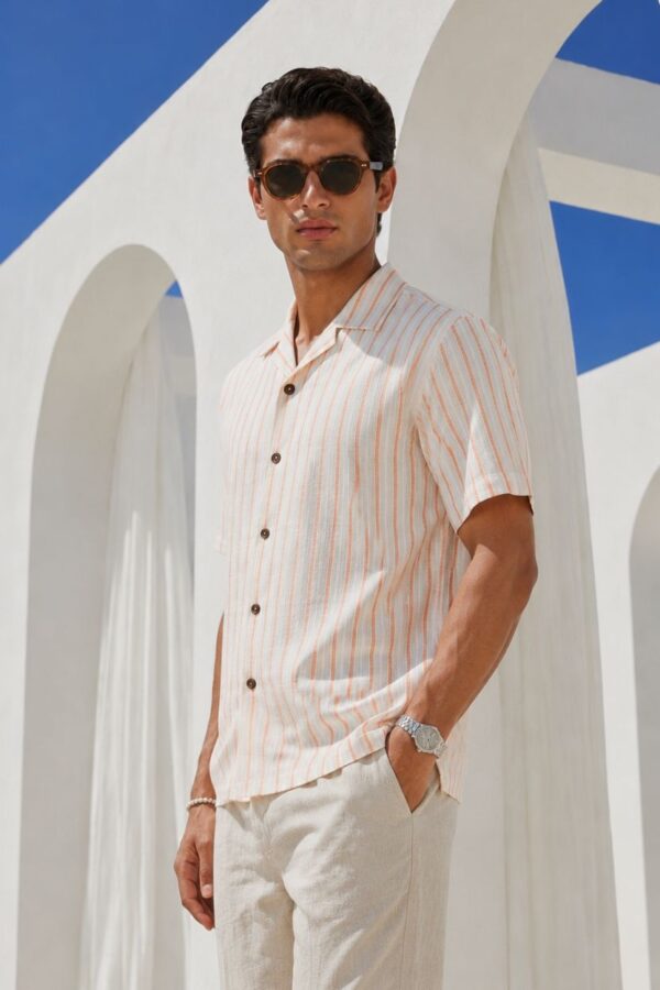 The Peach Horizon Stripe Khadi Shirt