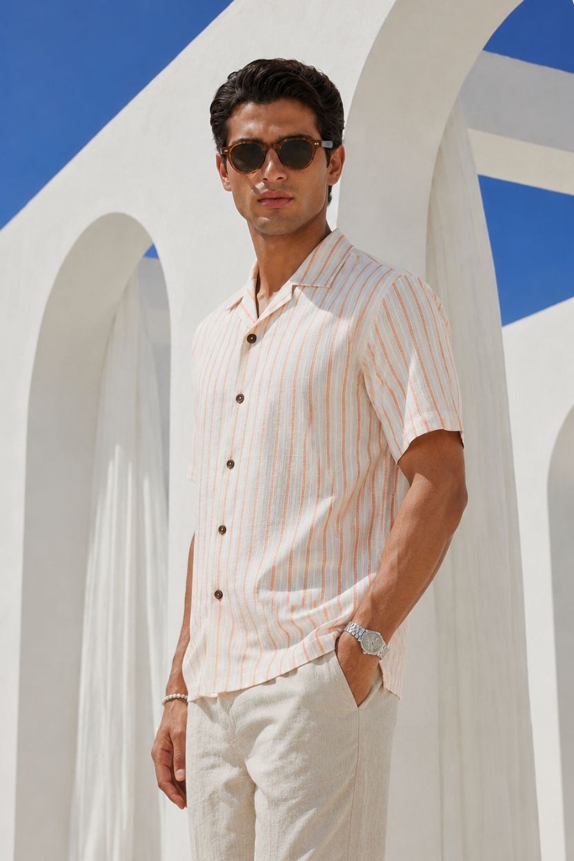 The Peach Horizon Stripe Khadi Shirt - Image 4