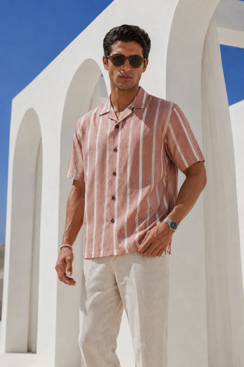 The Coral Blush Stripe Khadi Shirt - Image 3