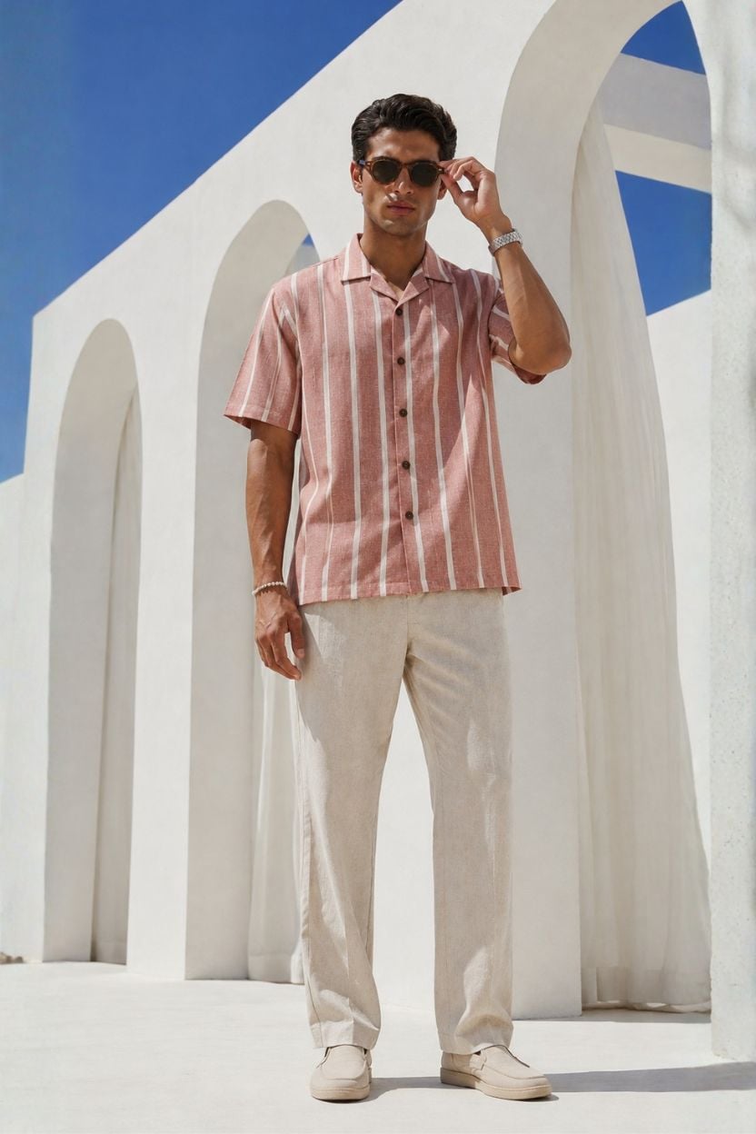 The Coral Blush Stripe Khadi Shirt - Image 2