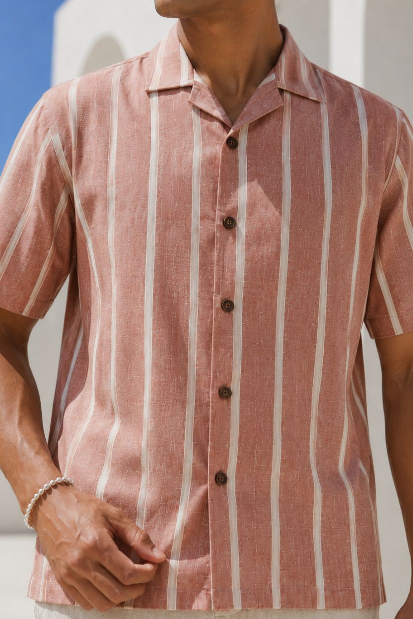 The Coral Blush Stripe Khadi Shirt - Image 4
