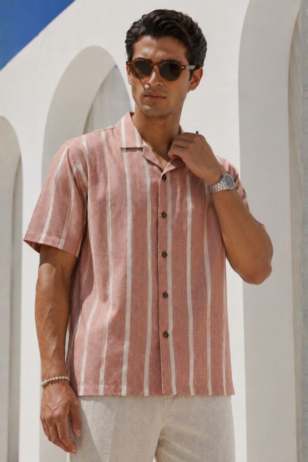 The Coral Blush Stripe Khadi Shirt