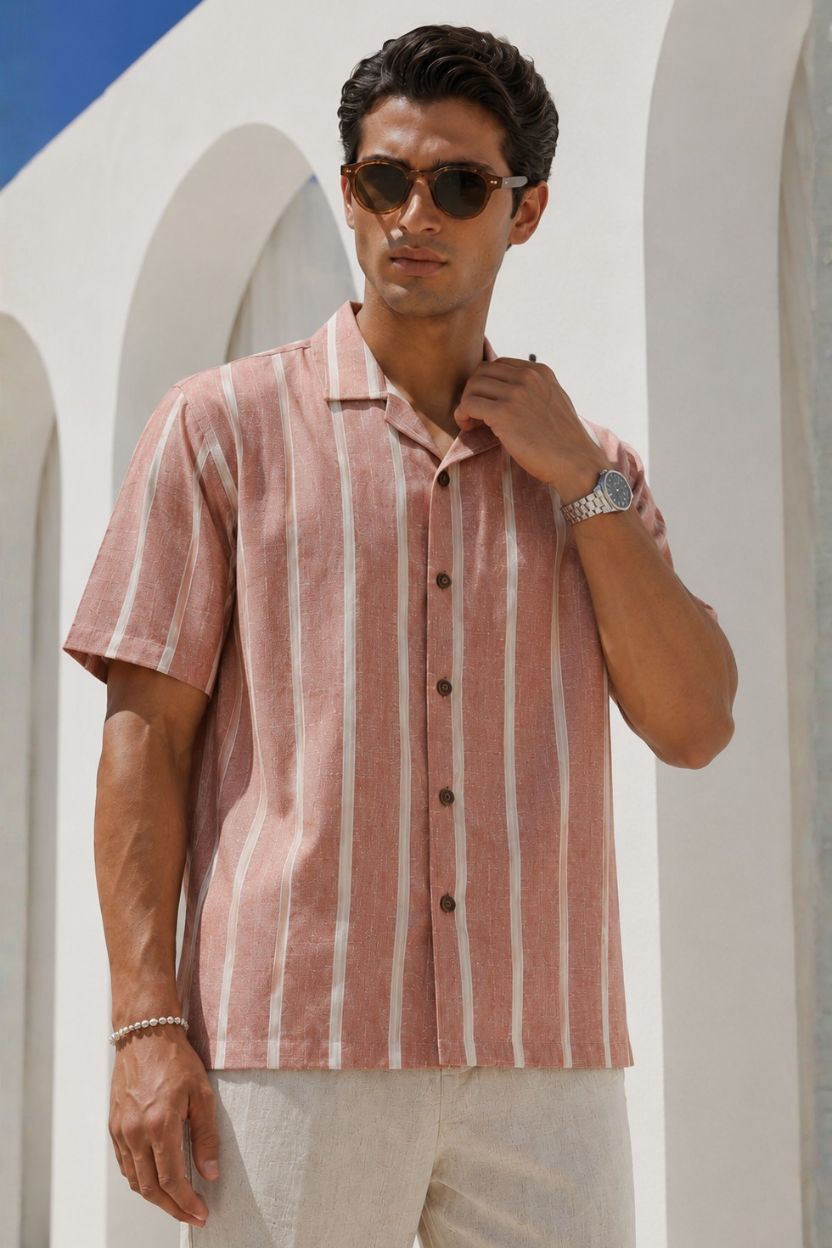 The Coral Blush Stripe Khadi Shirt - Image 5