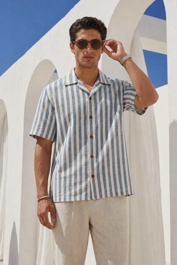 The Nautical Azure Stripe Khadi Shirt