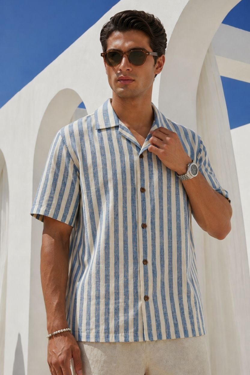 The Nautical Azure Stripe Khadi Shirt - Image 3