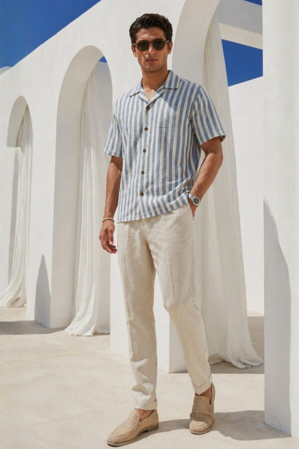 The Nautical Azure Stripe Khadi Shirt
