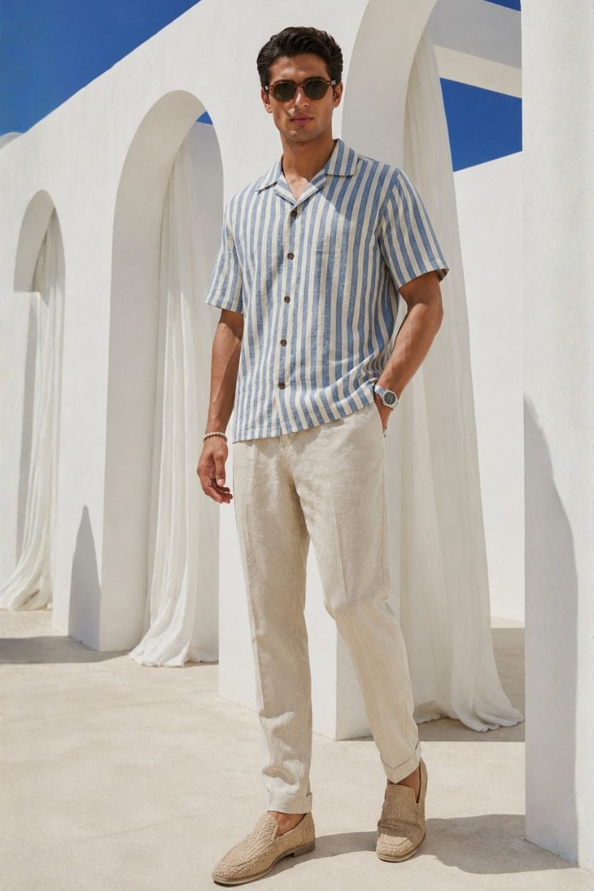 The Nautical Azure Stripe Khadi Shirt - Image 4