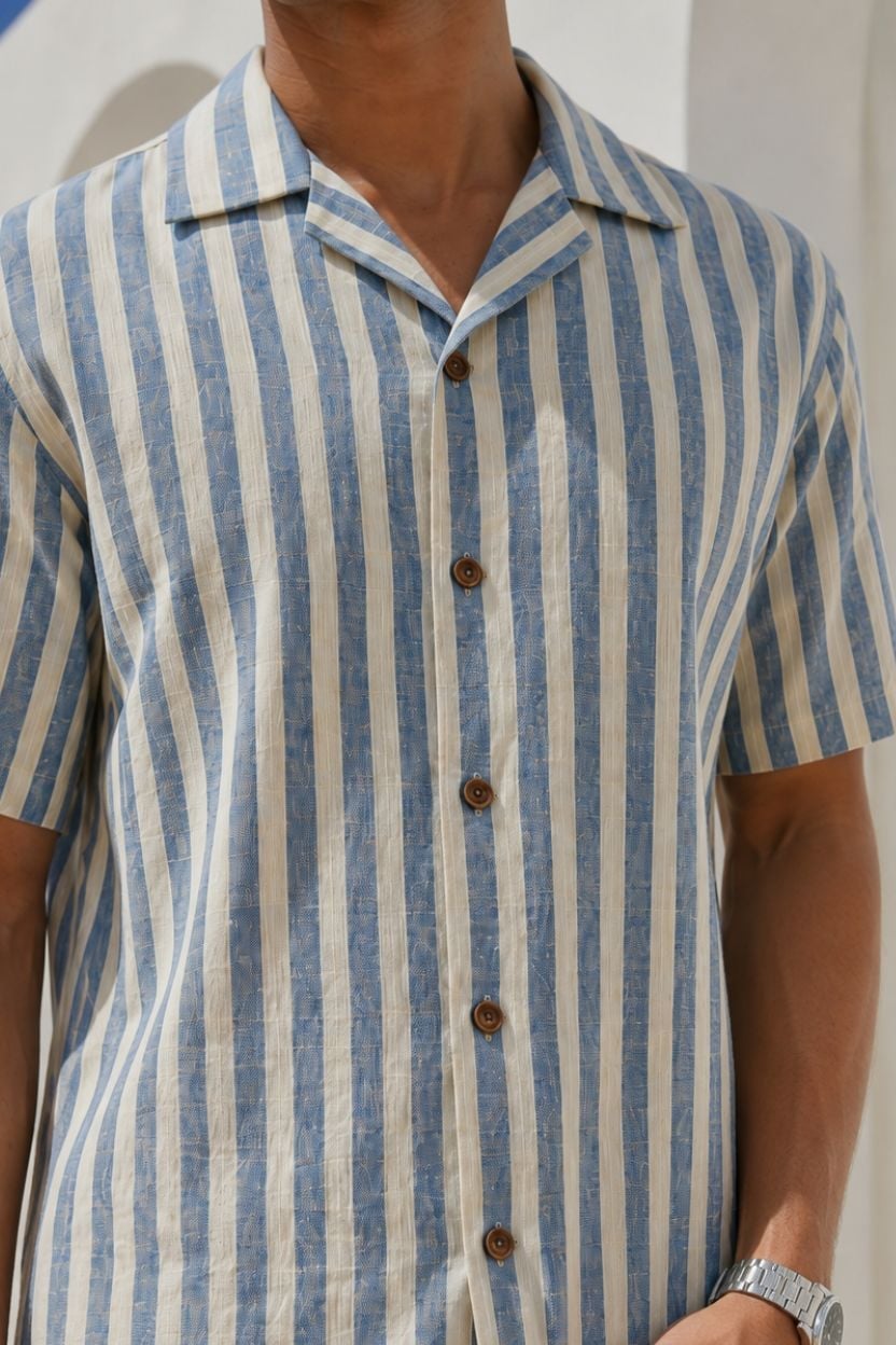 The Nautical Azure Stripe Khadi Shirt - Image 5