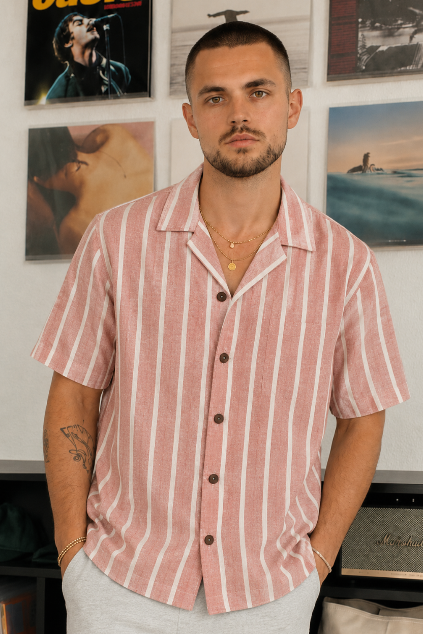 The Coral Blush Stripe Khadi Shirt