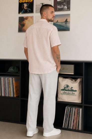 The Peach Horizon Stripe Khadi Shirt