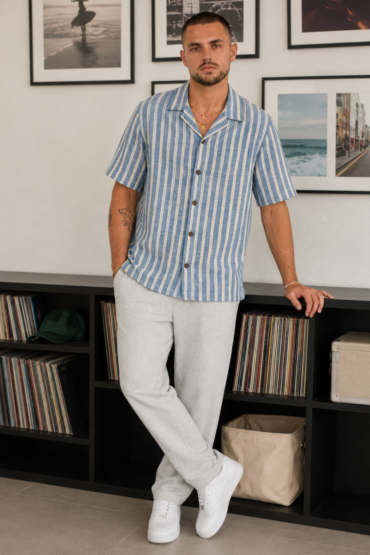 The Nautical Azure Stripe Khadi Shirt