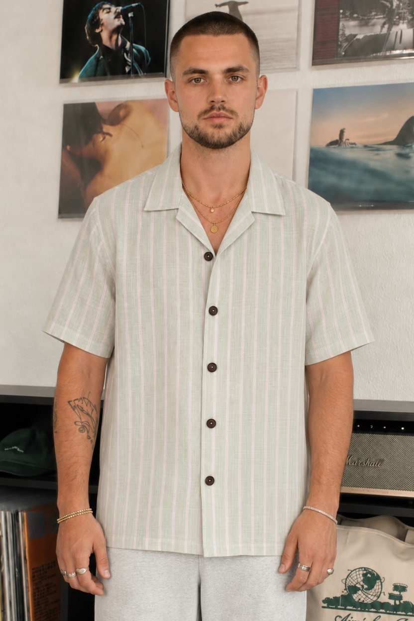 The Mint Blossom Stripe Khadi Shirt