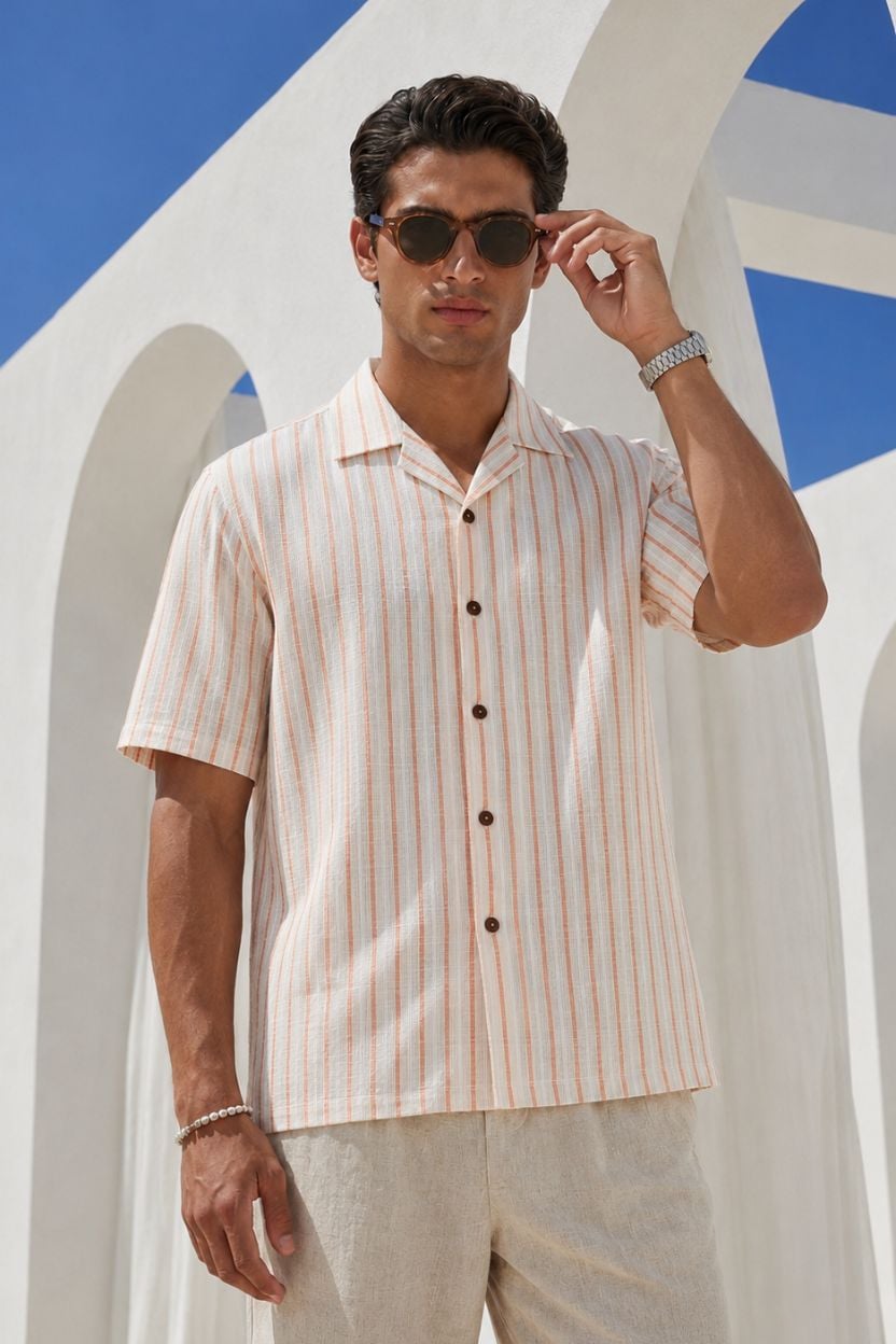 The Peach Horizon Stripe Khadi Shirt - Image 2