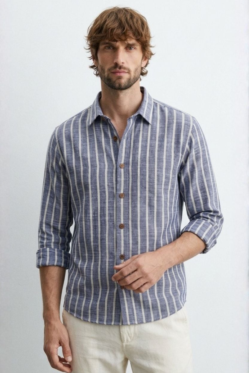 The Coastal Blue Stripe Khadi Shirt