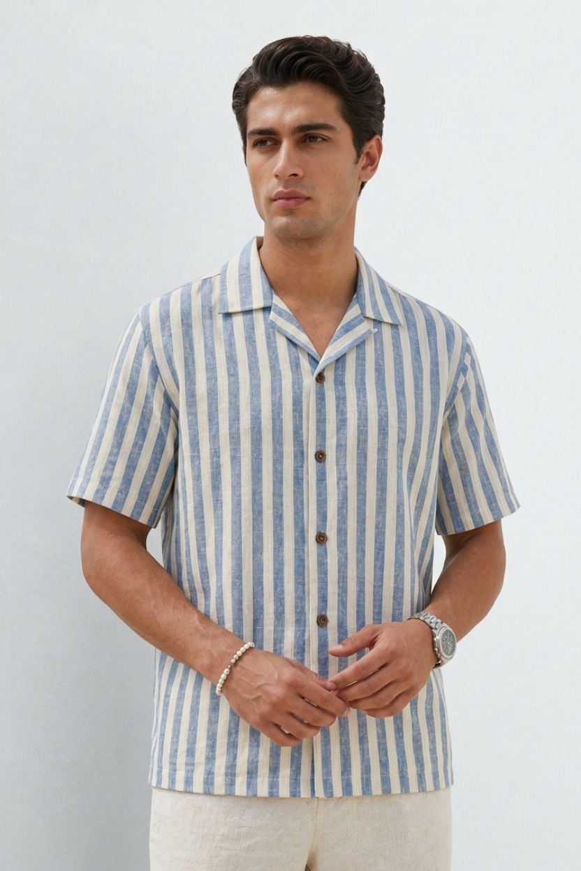 The Nautical Azure Stripe Khadi Shirt