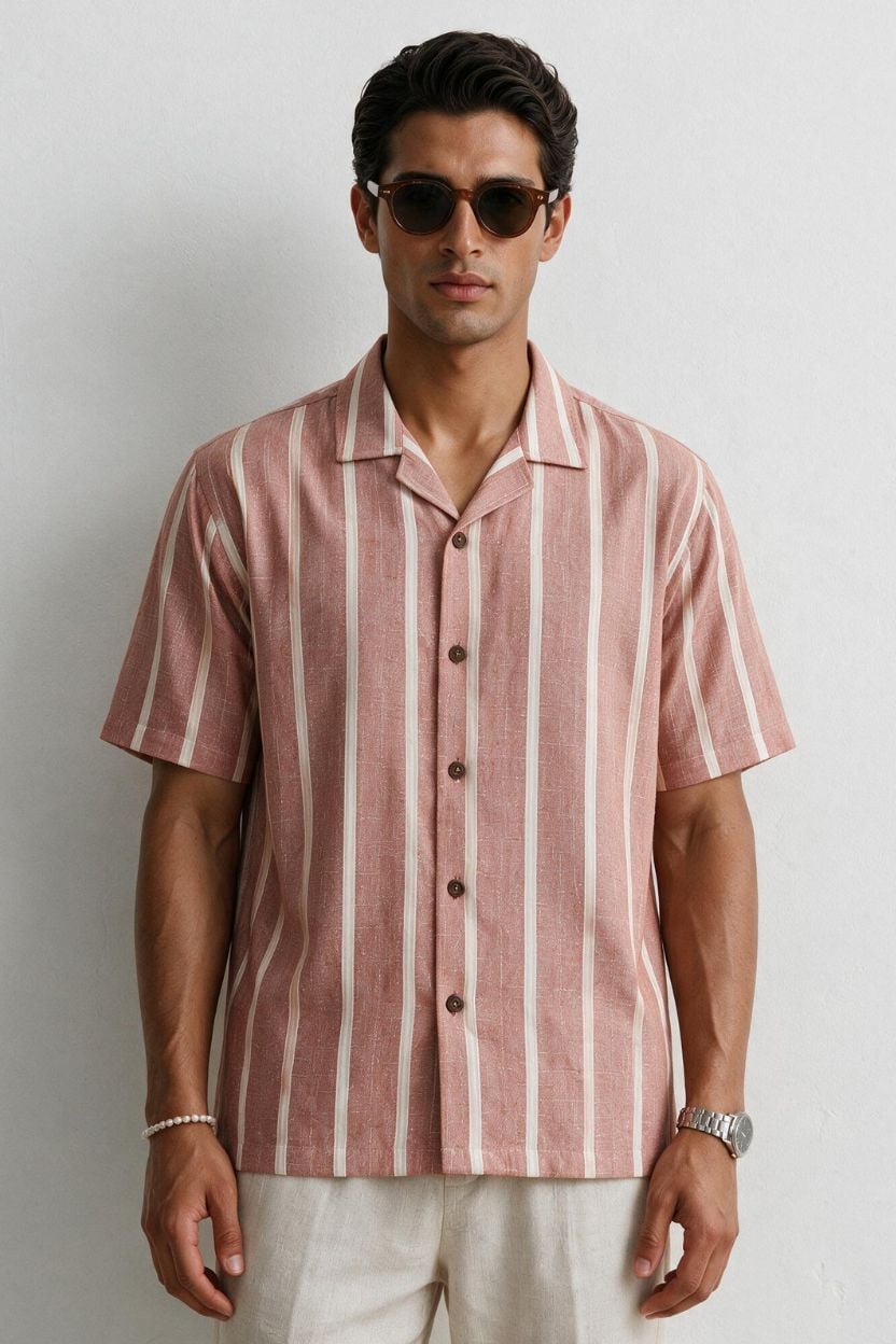 The Coral Blush Stripe Khadi Shirt