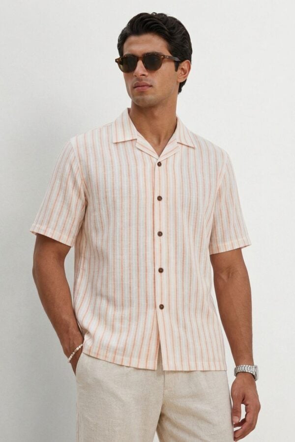 The Peach Horizon Stripe Khadi Shirt