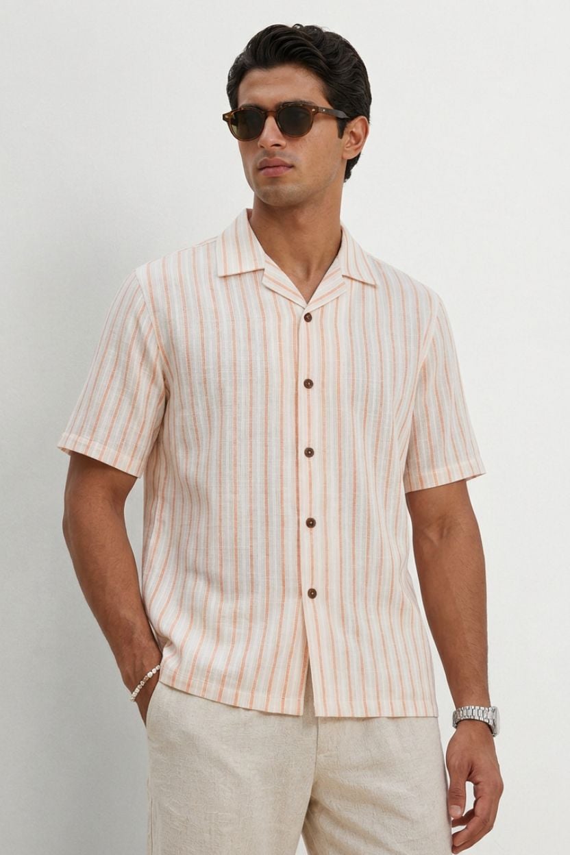 The Peach Horizon Stripe Khadi Shirt