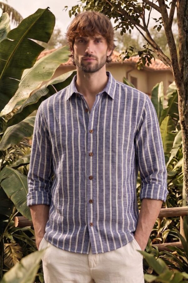 The Coastal Blue Stripe Khadi Shirt