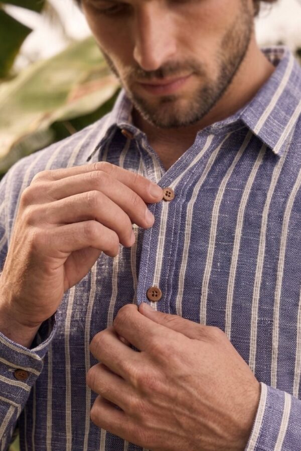 The Coastal Blue Stripe Khadi Shirt