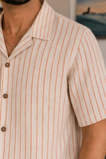 The Peach Horizon Stripe Khadi Shirt