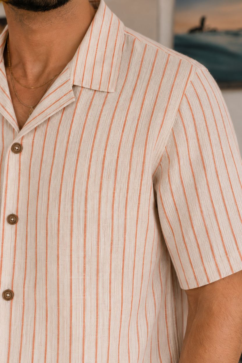 The Peach Horizon Stripe Khadi Shirt - Image 2