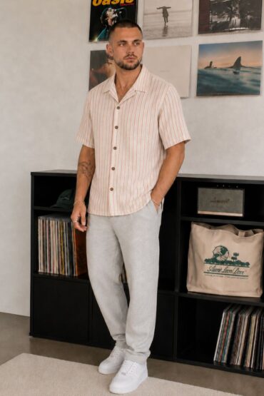 The Peach Horizon Stripe Khadi Shirt