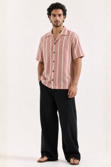 The Coral Blush Stripe Khadi Shirt