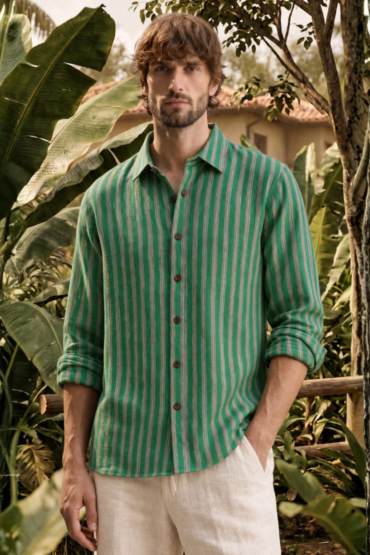 The Palm Green Stripe Khadi Shirt