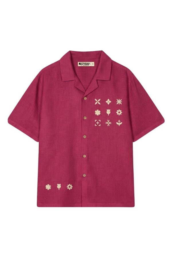 The Artisan Magenta Embroidered Cotton-Linen Shirt