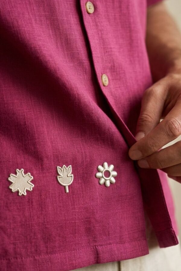 The Artisan Magenta Embroidered Cotton-Linen Shirt