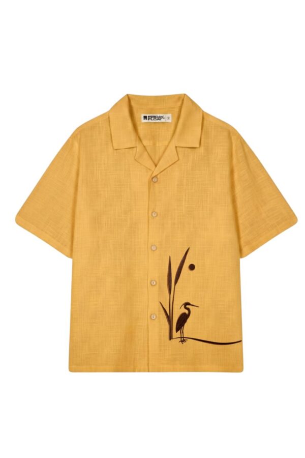 The Heron Motif Embroidered Cotton-Linen Shirt