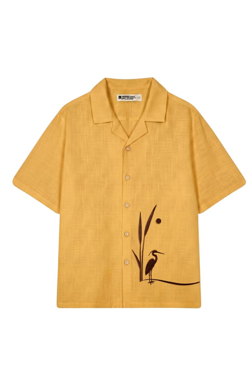 The Heron Motif Embroidered Cotton-Linen Shirt - Image 3