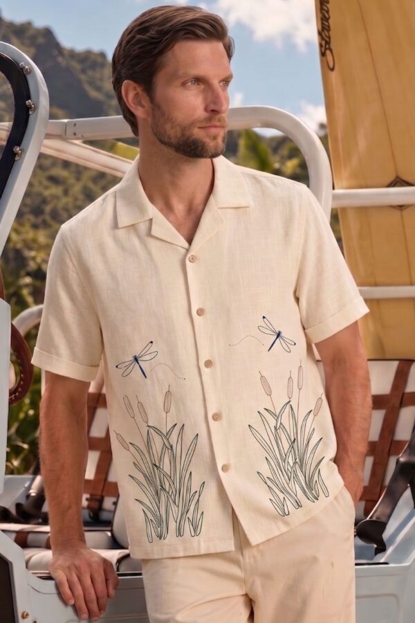 The Dragonfly Reed Embroidered Cotton-Linen Shirt