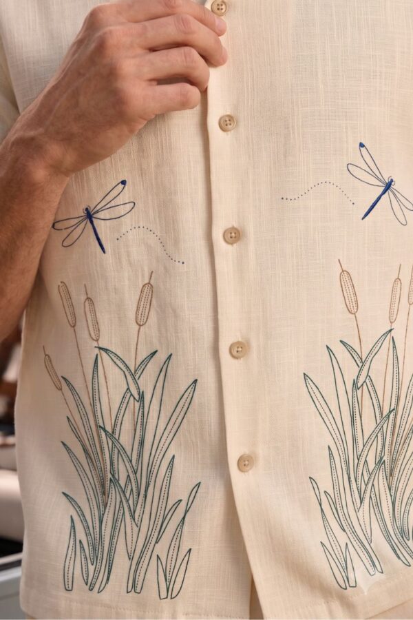 The Dragonfly Reed Embroidered Cotton-Linen Shirt