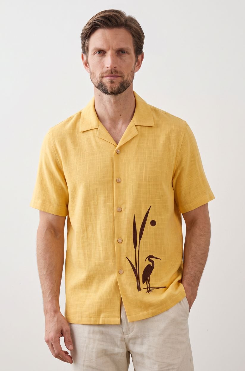 The Heron Motif Embroidered Cotton-Linen Shirt