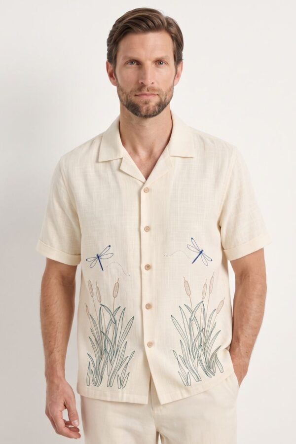 The Dragonfly Reed Embroidered Cotton-Linen Shirt