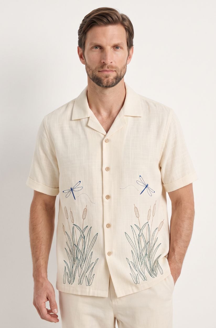 The Dragonfly Reed Embroidered Cotton-Linen Shirt