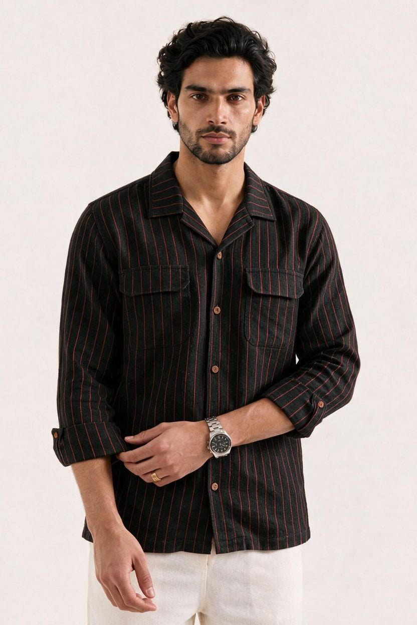 The Midnight Crimson Stripe Khadi Shirt