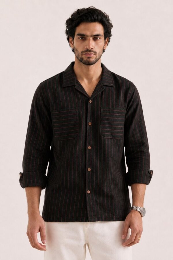 The Midnight Crimson Stripe Khadi Shirt