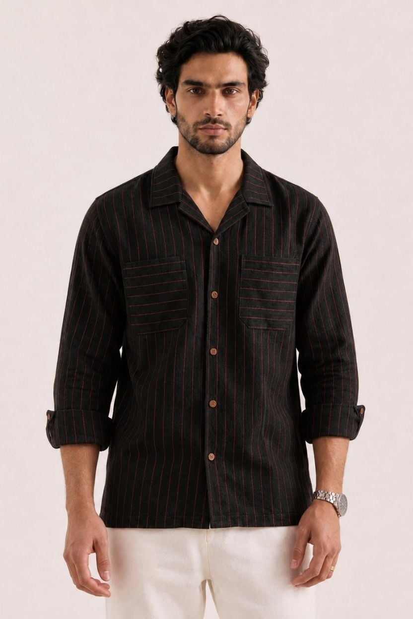 The Midnight Crimson Stripe Khadi Shirt - Image 2