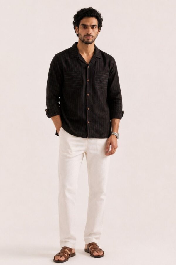 The Midnight Crimson Stripe Khadi Shirt