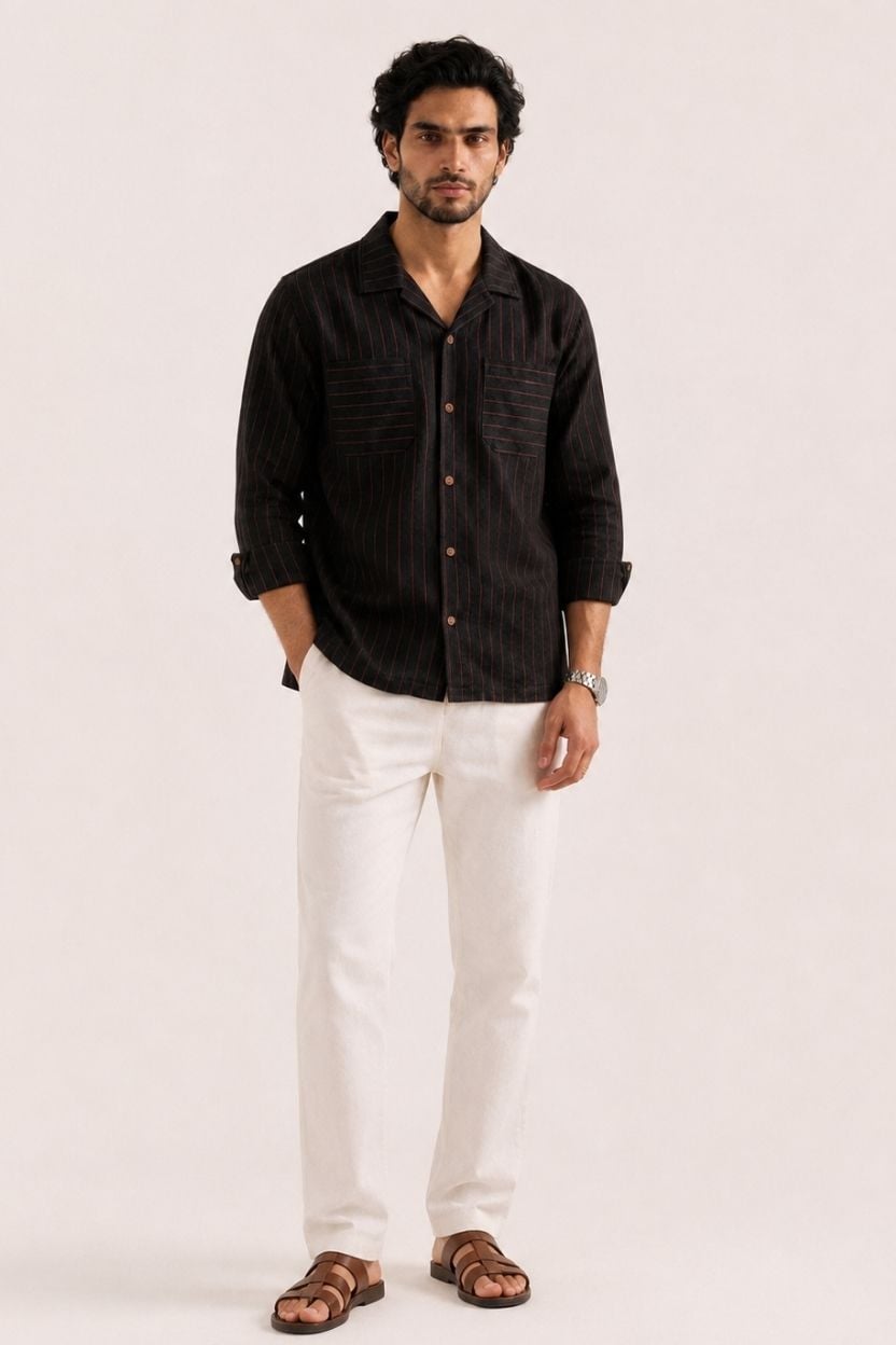 The Midnight Crimson Stripe Khadi Shirt - Image 3