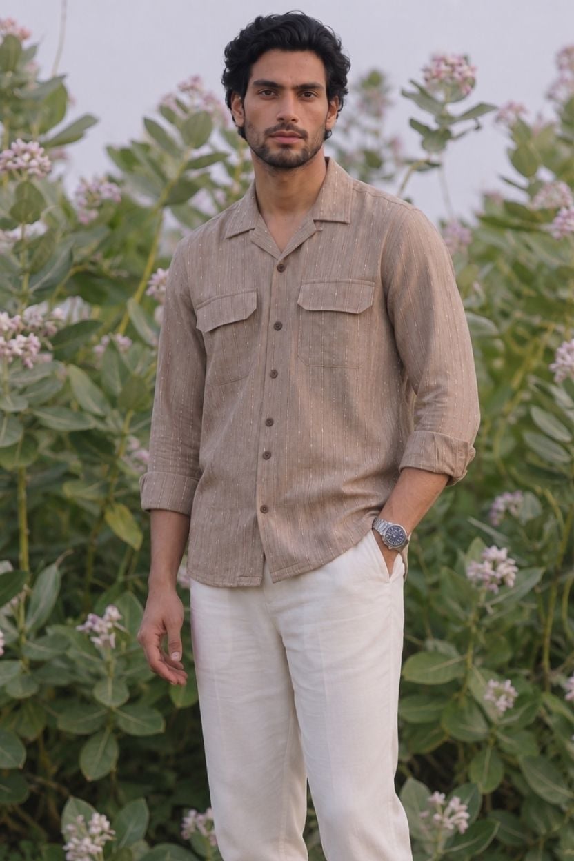 The Tan Pinstripe Handloom Shirt - Image 5