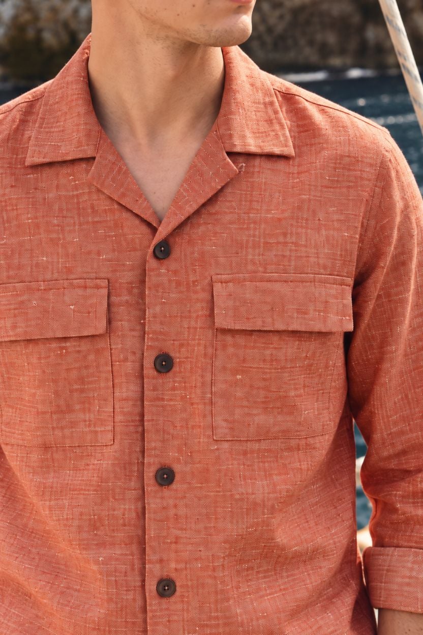 The Coral Peach Cotton Shirt - Image 3