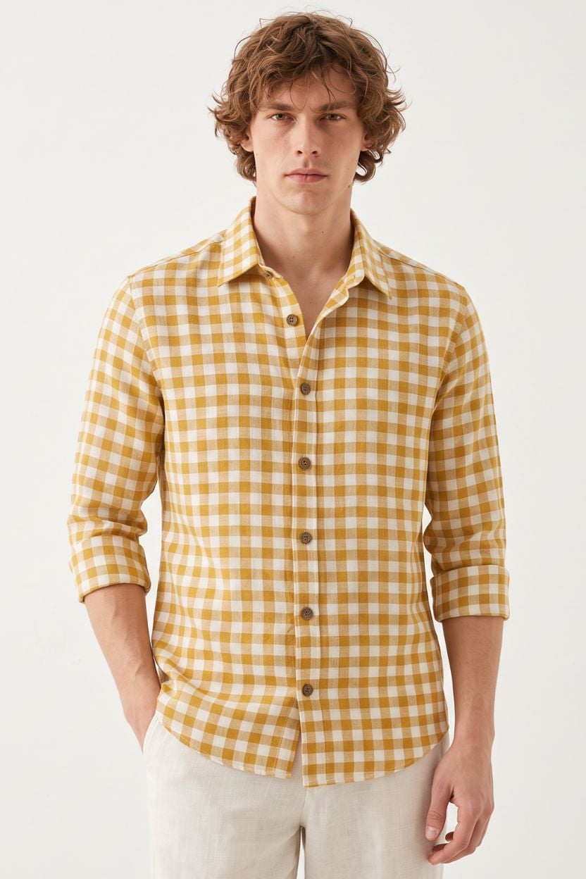 The Harvest Mustard Gingham Cotton Shirt