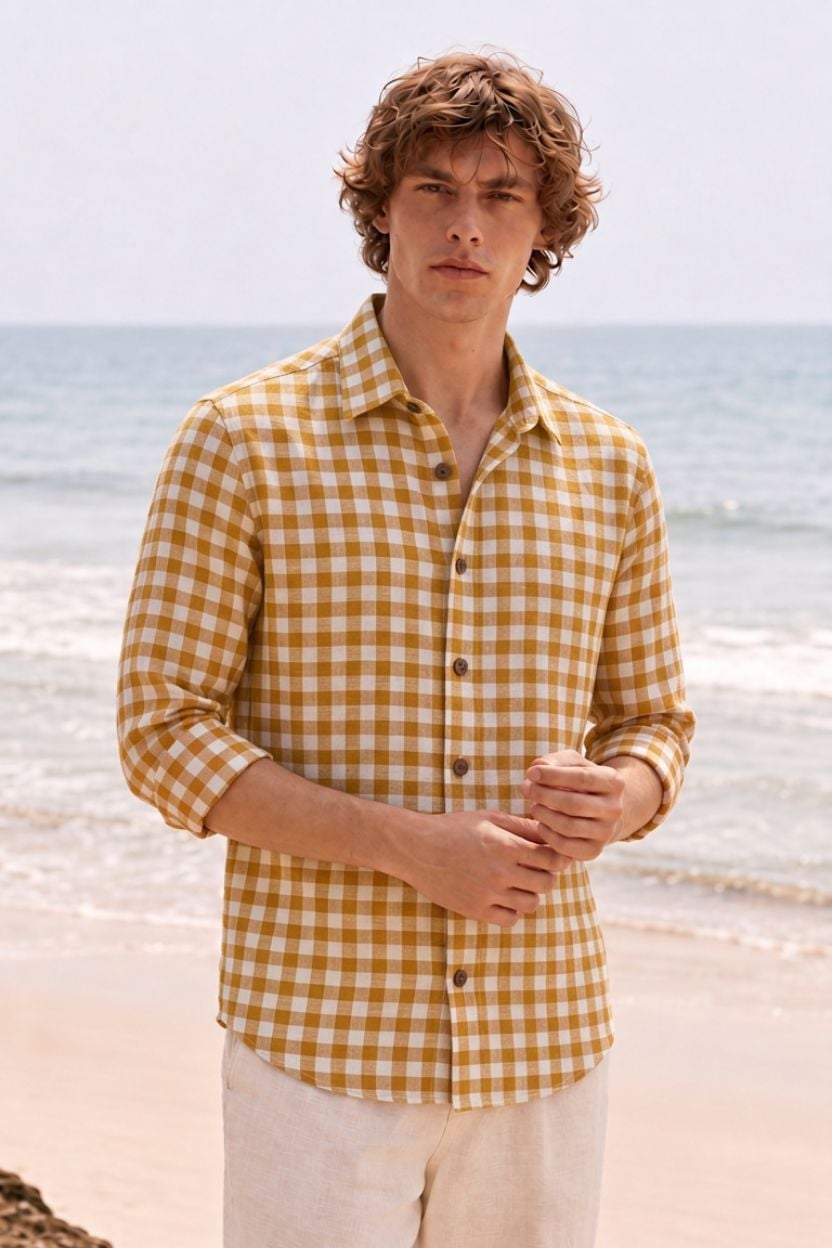 The Harvest Mustard Gingham Cotton Shirt - Image 3